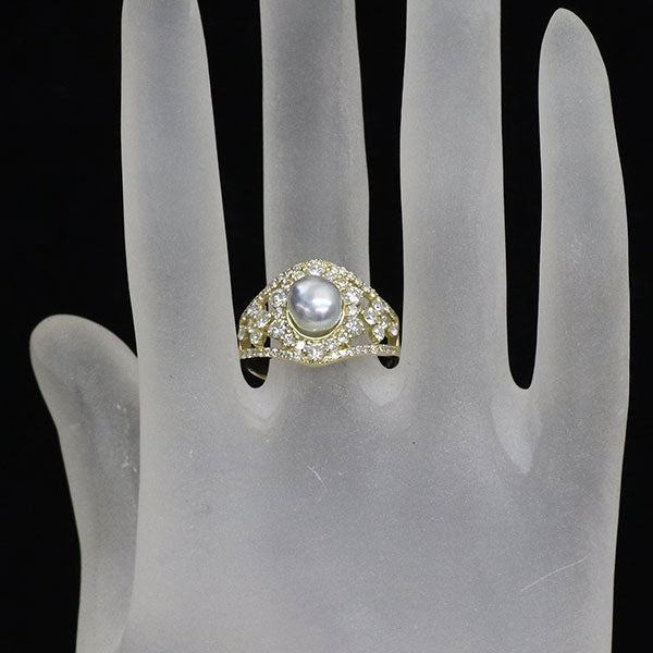K18YG 白蝶 真珠 ダイヤモンド リング D1.34ct