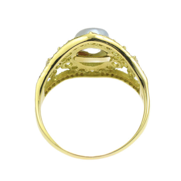 K18YG 白蝶 真珠 ダイヤモンド リング D1.34ct
