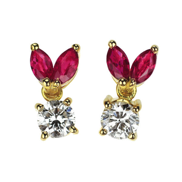 K18YG ダイヤモンド ルビー ピアス 0.40ct R0.47ct — セルビー