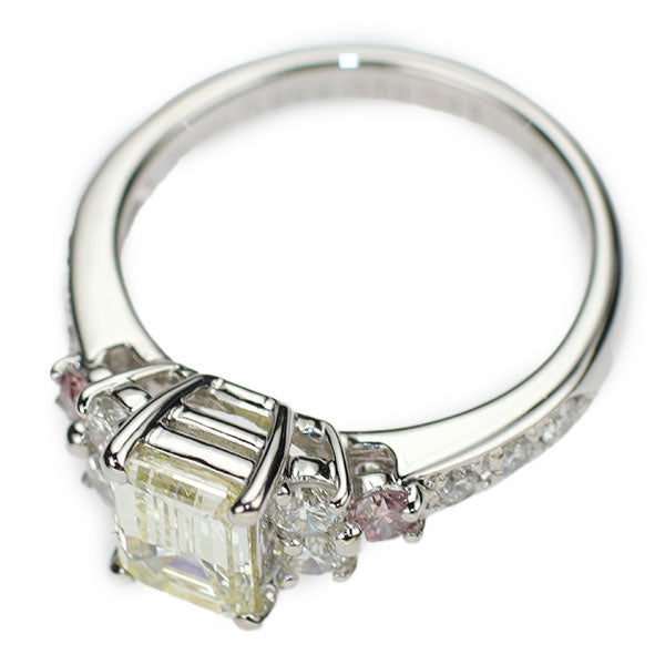 Pt900 エメラルドカットダイヤモンド 天然ピンク&無色ダイヤ リング 0.958ct LY VS2 PD0.13ct D0.41