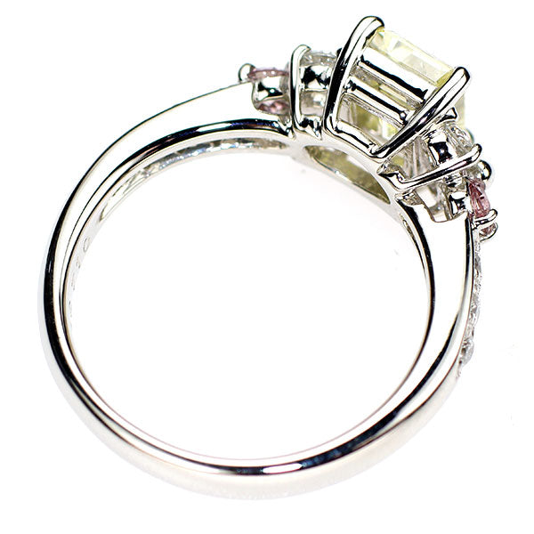 Pt900 エメラルドカットダイヤモンド 天然ピンク&無色ダイヤ リング 0.958ct LY VS2 PD0.13ct D0.41