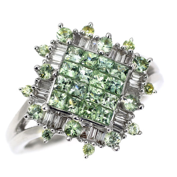 K18WG グリーンサファイア ダイヤモンド リング 1.25ct D0.19ct 