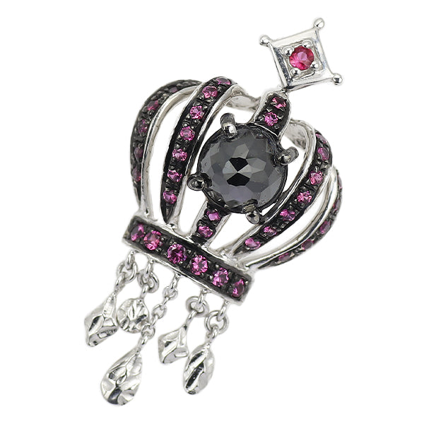 ブラックメッキ/ K18WG ブラックダイヤモンド ルビー ペンダントトップ 0.85ct D0.22ct 王冠