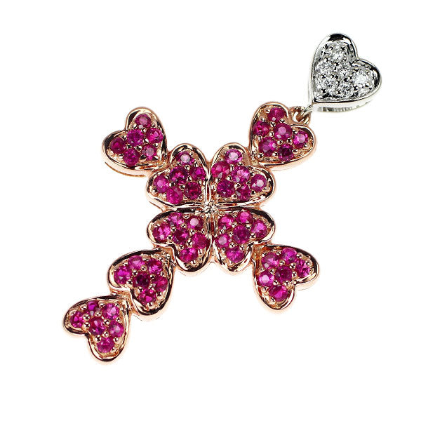 笠原真寿美 K18WG/PG ルビー ダイヤモンド ペンダントトップ 0.50ct D0.04ct クロス