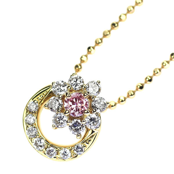 K18YG 天然ピンク ダイヤモンド ペンダントネックレス 0.11ct D0.39ct 希少