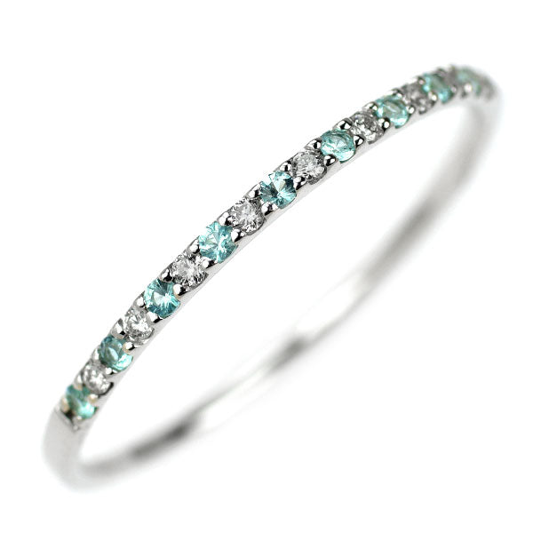 K18WG パライバトルマリン ダイヤモンド リング 0.08ct D0.10ct ハーフエタニティ