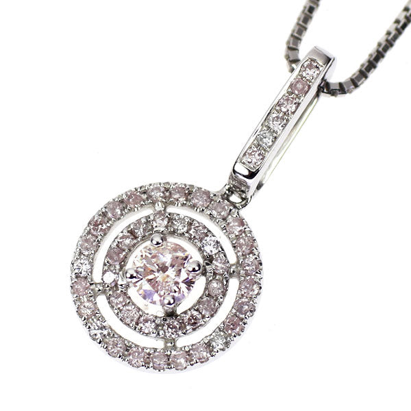 K18WG 天然ピンク/カラーレスダイヤモンド ペンダントネックレス 0.40ct