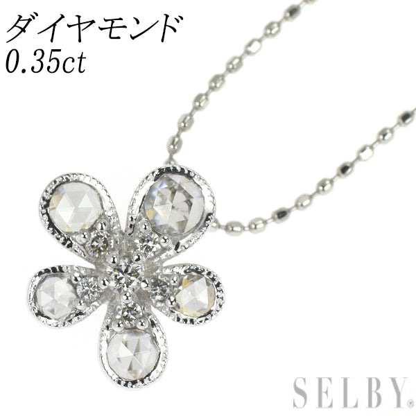 K18WG/ Pt850 ローズカット ラウンドカット ダイヤモンド ネックレス D0.35ct フラワー