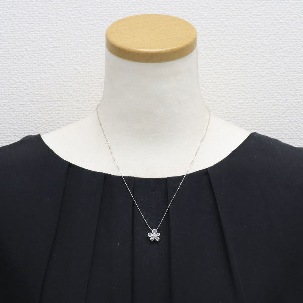 K18WG/ Pt850 ローズカット ラウンドカット ダイヤモンド ネックレス D0.35ct フラワー