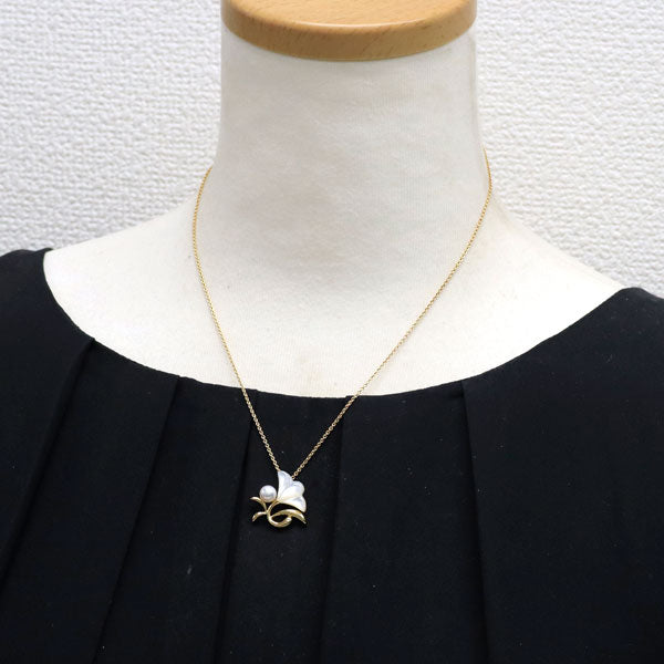 ミキモト K18YG アコヤ 真珠 マザーオブパール ペンダントネックレス 径約5.5mm