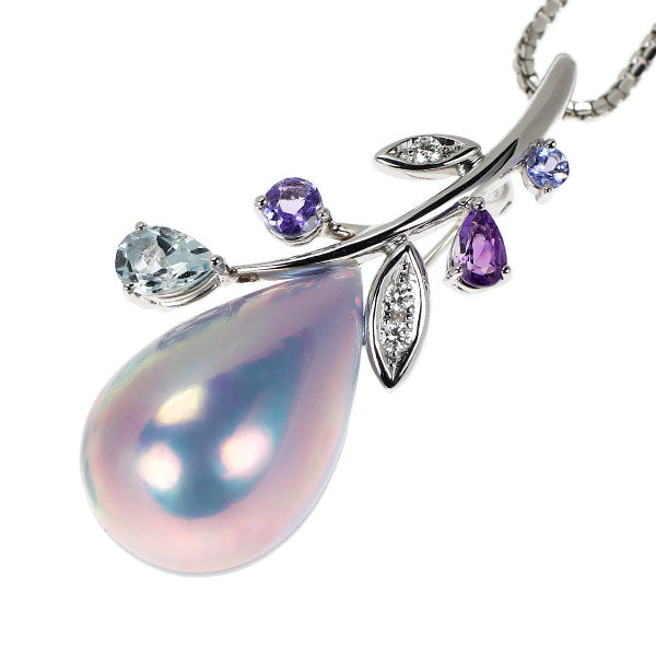 田崎真珠 K18WG マベ 真珠/パール タンザナイト アメジスト アクアマリン ダイヤモンド NC兼BC D0.05ct 植物