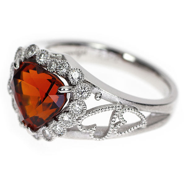 野嶋浩/amije K18WG ハートシェイプ ガーネット ダイヤモンド リング 4.28ct D0.32ct