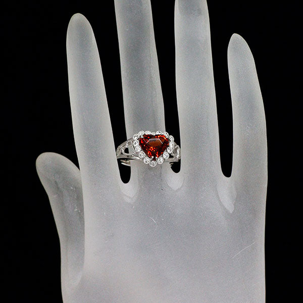 野嶋浩/amije K18WG ハートシェイプ ガーネット ダイヤモンド リング 4.28ct D0.32ct