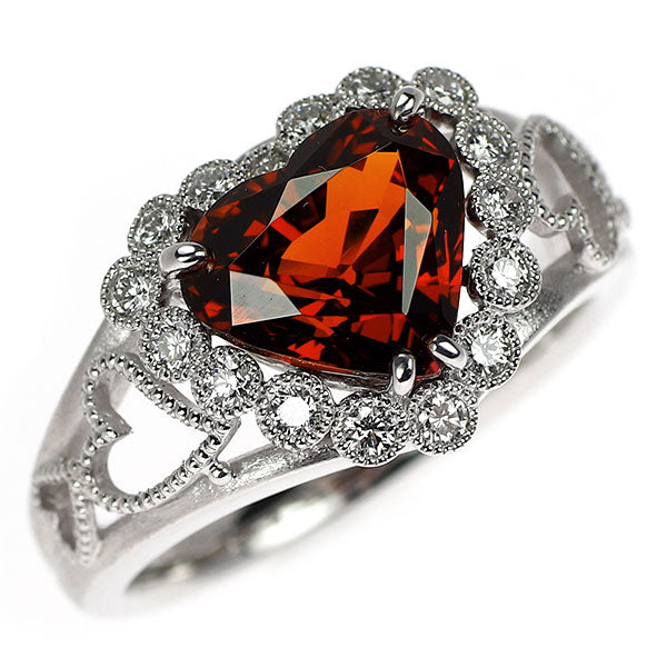 野嶋浩/amije K18WG ハートシェイプ ガーネット ダイヤモンド リング 4.28ct D0.32ct