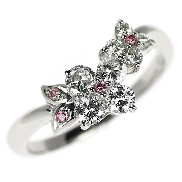 三越 希少 Pt900 天然ピンク/カラーレス ダイヤモンド リング 0.50ct フラワー