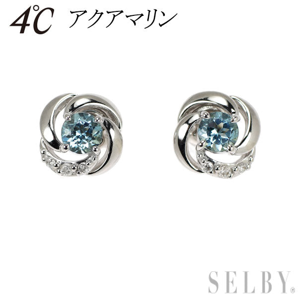 4℃ K18WG アクアマリン ダイヤモンド ピアス