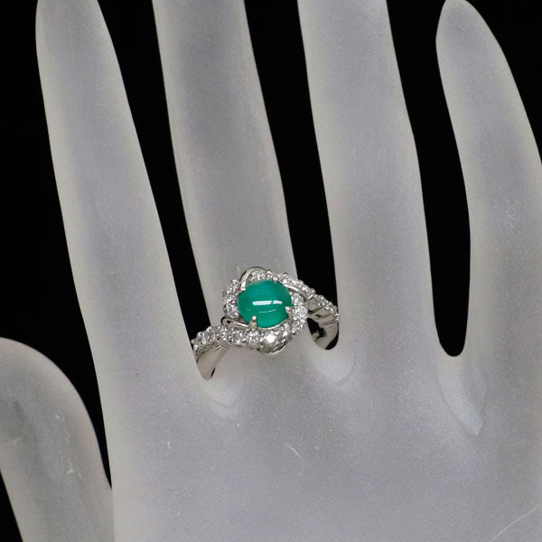 Pt900 エメラルド キャッツアイ ダイヤモンド リング 0.95ct D0.53ct