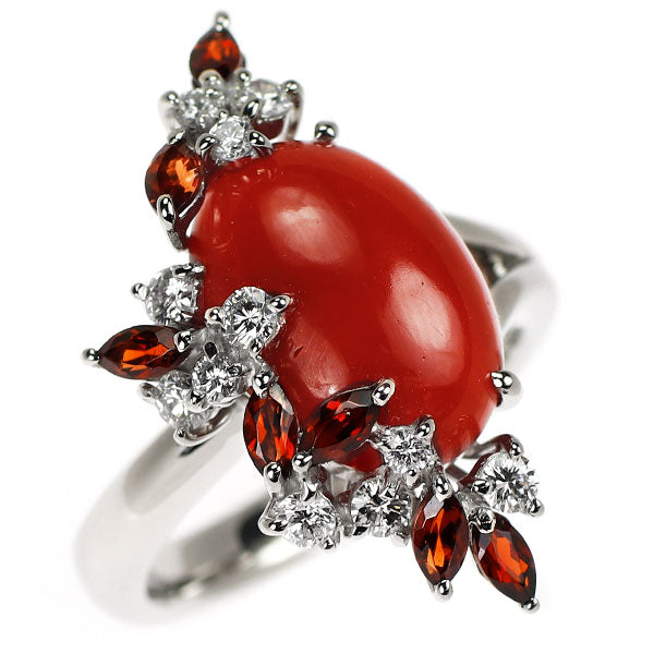 華宝流 Pt900 珊瑚 ダイヤモンド ガーネット リング 5.31ct D0.39ct