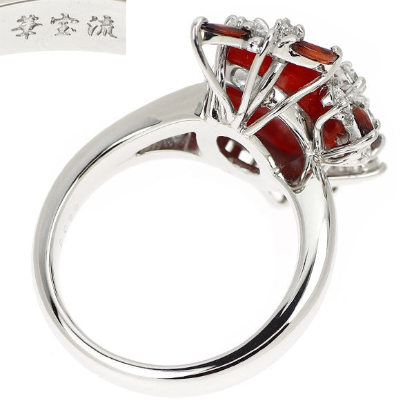 華宝流 Pt900 珊瑚 ダイヤモンド ガーネット リング 5.31ct D0.39ct