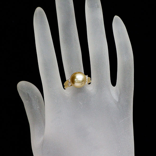 K18YG ゴールデン 真珠/パール ダイヤモンド リング 径約11.0mm D0.27ct