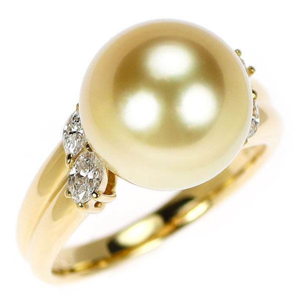 K18YG ゴールデン 真珠/パール ダイヤモンド リング 径約11.0mm D0.27ct