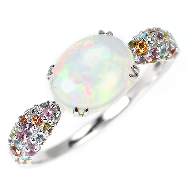 K18WG オパール カラーサファイア パライバトルマリン ダイヤ リング 1.00ct CS0.38ct T0.07ct D0.07ct
