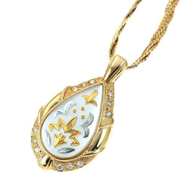 K18YG シェル ダイヤモンド ペンダントネックレス D0.12ct ピクウェ
