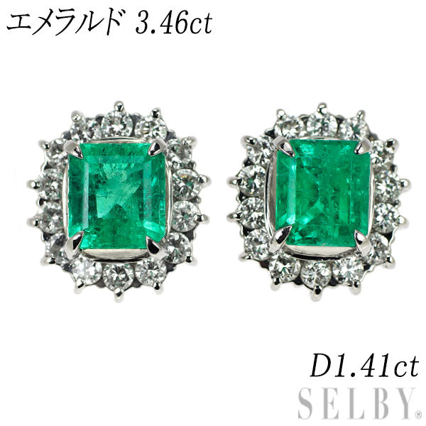 Pt900 エメラルド ダイヤモンド ピアス 3.46ct D1.41ct