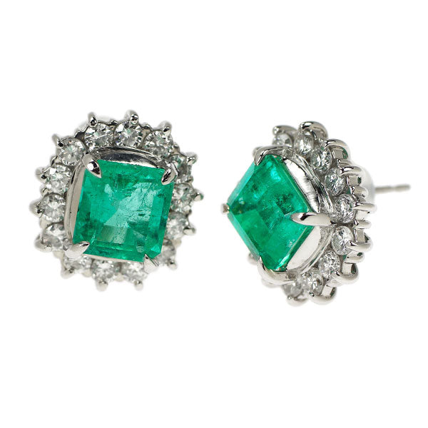 Pt900 エメラルド ダイヤモンド ピアス 3.46ct D1.41ct