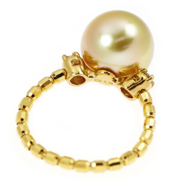 QVC K24 最高級 オーロラ茶金真珠 ダイヤモンド リング 径約10.2mm D0.08ct