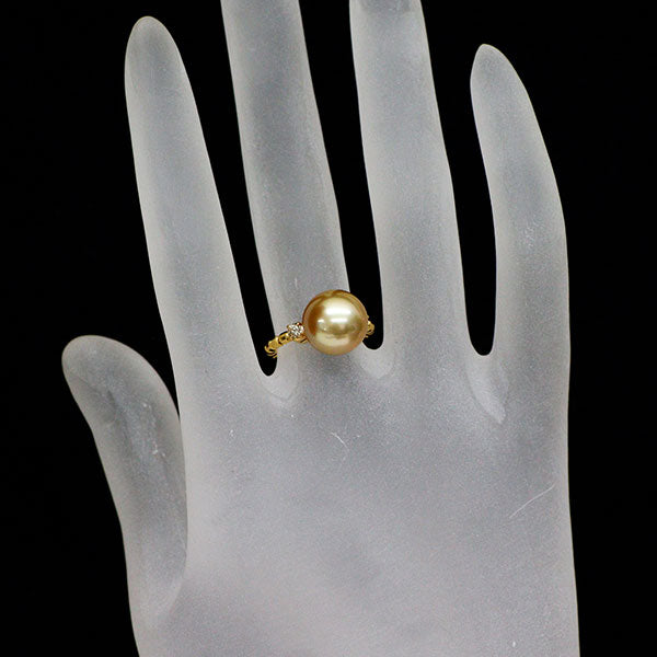 QVC K24 最高級 オーロラ茶金真珠 ダイヤモンド リング 径約10.2mm D0.08ct