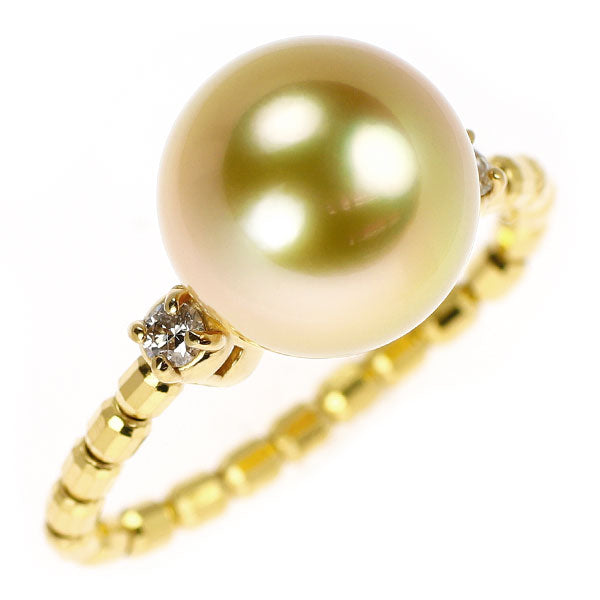 QVC K24 最高級 オーロラ茶金真珠 ダイヤモンド リング 径約10.2mm D0.08ct