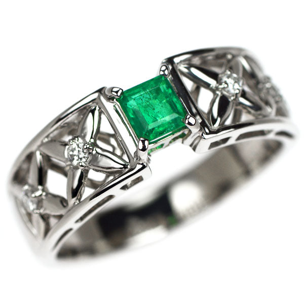 Pt900 エメラルド ダイヤモンド リング 0.34ct D0.08ct