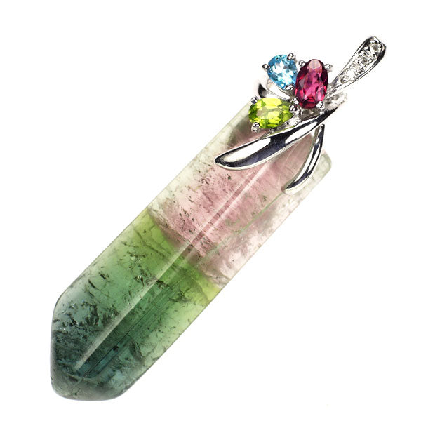K18WG バイカラートルマリン ダイヤモンド カラーストーン ペンダントトップ 26.229ct D0.03ct