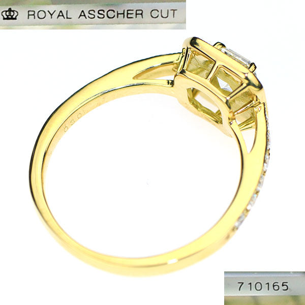 K18YG ロイヤルアッシャーカット ダイヤモンド リング 0.528ct G VS1 D0.30ct