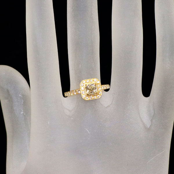 K18YG ロイヤルアッシャーカット ダイヤモンド リング 0.528ct G VS1 D0.30ct
