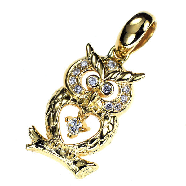 K18YG ダイヤモンド ペンダントトップ 0.15ct ふくろう