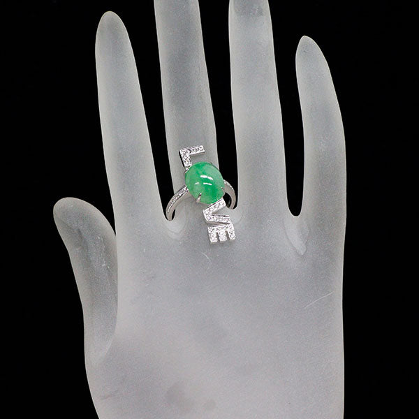 K18WG 翡翠 ダイヤモンド リング D0.41ct