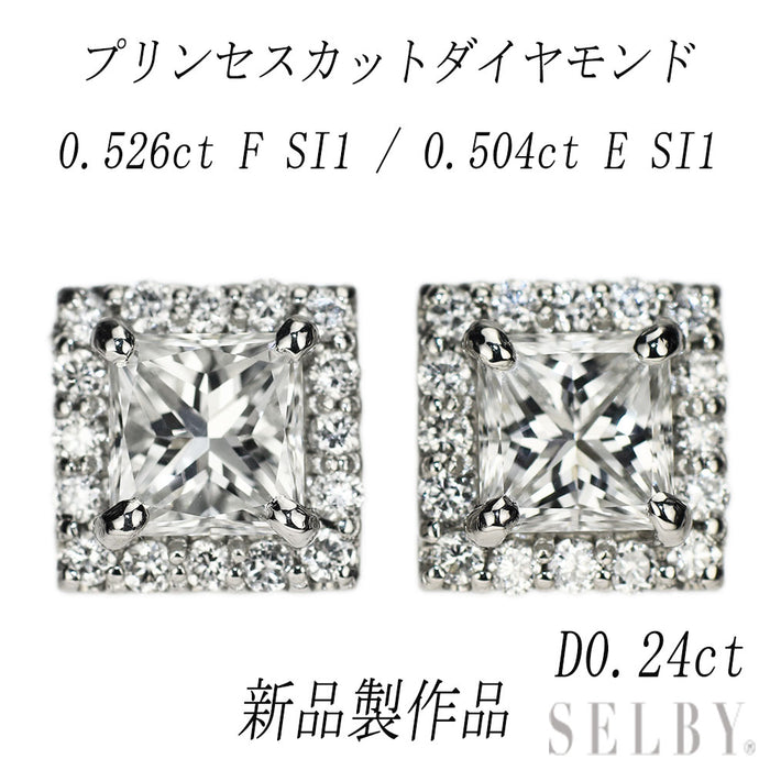 新品 Pt900/ Pt950 プリンセスカットダイヤモンド ピアス 1.030