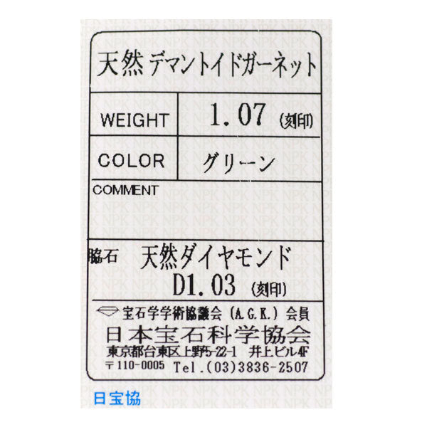 希少 Pt900 デマントイドガーネット ダイヤモンド リング 1.07ct D1.03ct