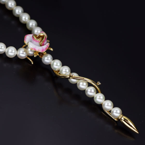 ミキモト エナメル/ K18YG アコヤ 真珠 ダイヤモンド ネックレス 径約5.0-5.3mm D0.03ct プリンセス グレース コレクション