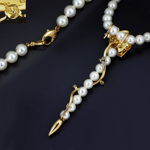 ミキモト エナメル/ K18YG アコヤ 真珠 ダイヤモンド ネックレス 径約5.0-5.3mm D0.03ct プリンセス グレース コレクション