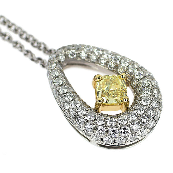 モニッケンダム K18YG/ Pt900/ Pt850 天然イエロー ダイヤモンド ペンダントネックレス 0.385ct D0.85ct
