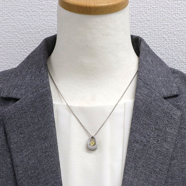 モニッケンダム K18YG/ Pt900/ Pt850 天然イエロー ダイヤモンド ペンダントネックレス 0.385ct D0.85ct