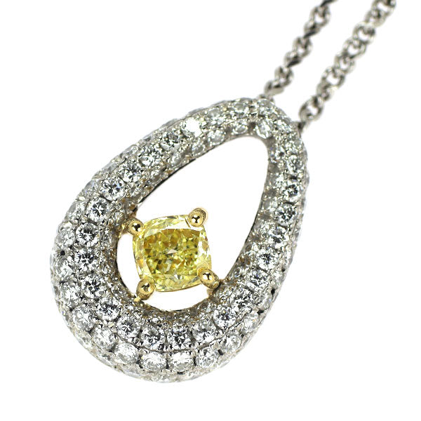モニッケンダム K18YG/ Pt900/ Pt850 天然イエロー ダイヤモンド ペンダントネックレス 0.385ct D0.85ct