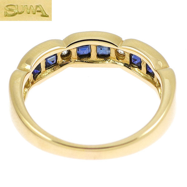 SUWA K18YG サファイア ダイヤモンド リング 0.82ct D0.20ct