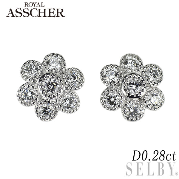 ロイヤルアッシャー Pt900 ダイヤモンド ピアス 0.28ct フラワー