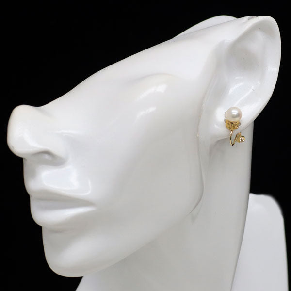 ミキモト K18YG アコヤ 真珠/パール イヤリング 径約6.8mm 植物