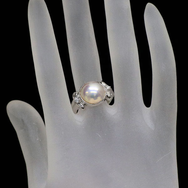 田崎真珠 Pt900 マベ 真珠 ダイヤモンド リング 径約11.1mm D0.09ct