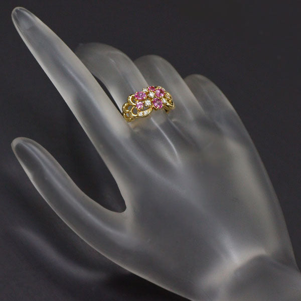 田崎真珠 K18YG ピンクサファイア ダイヤモンド リング D0.15ct
